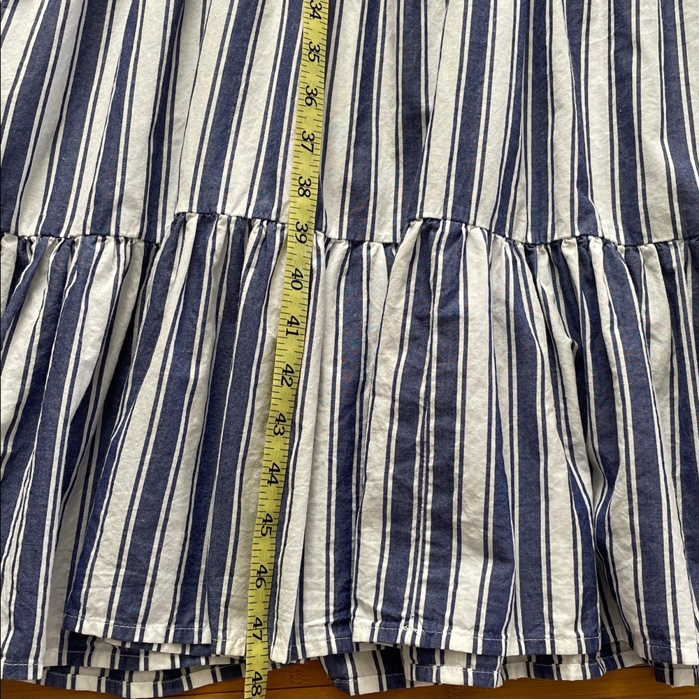 Madewell Midi Maxi Dress Size 14 Ava Blue White Striped Ruffle Tiered V Neck - Picture 16 of 16